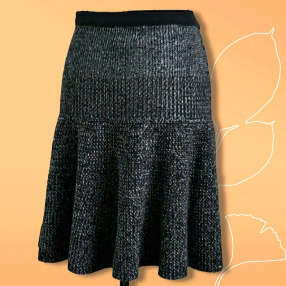 Cynthia Rowley Black/White Mix Fit Flare Knit Wool Work Career Skirt Medium